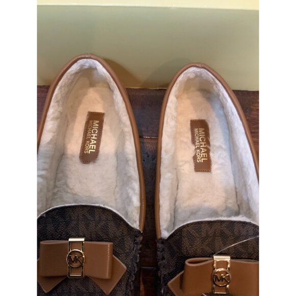 Michael Kors Erica Brown Leather Shearling Lined Logo Flats Slippers, Size 8 - Picture 3 of 10